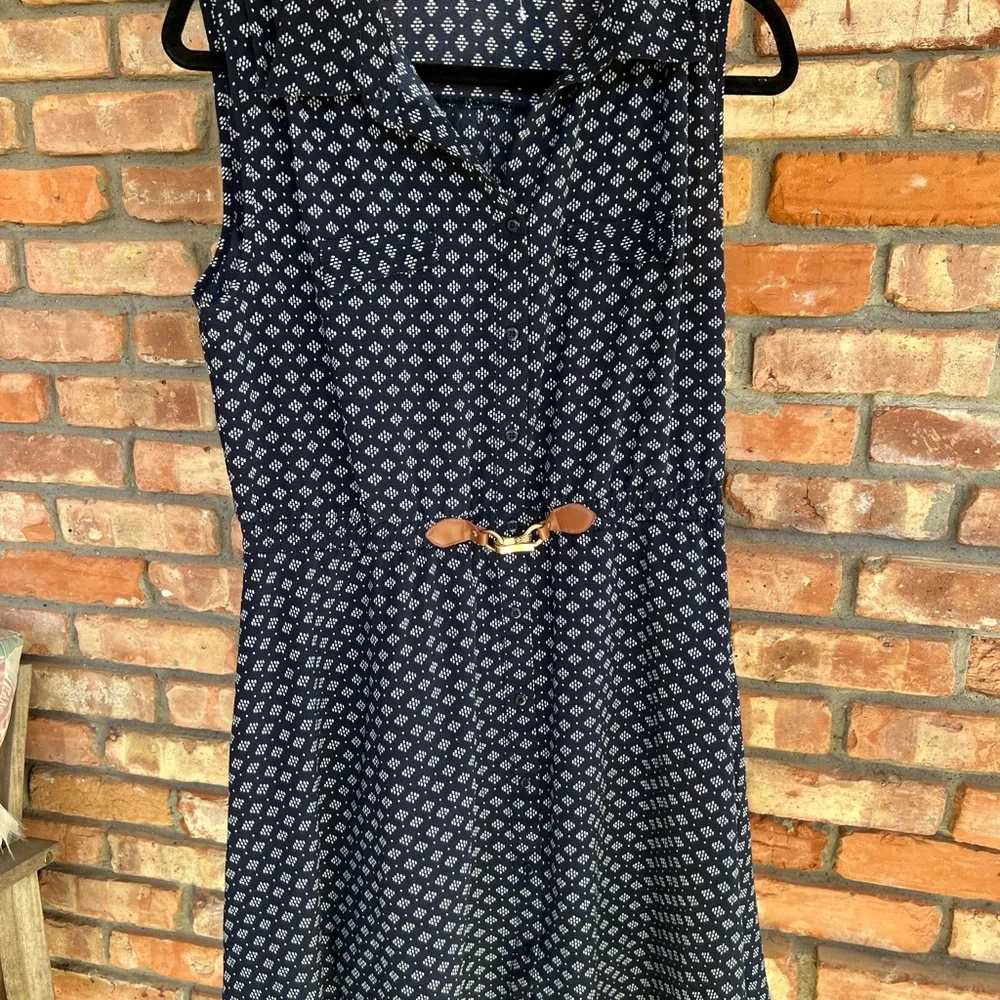 Indigo Rose Sleeveless Navy Floral Midi Dress w/ elastic waist decorative belt - Picture 2 of 10